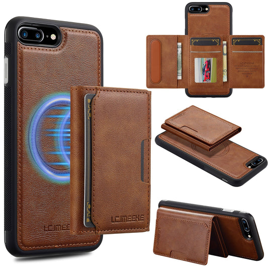 For iPhone 16e LC.IMEEKE L5 Series Detachable RFID Card Bag Magsafe Phone Case(Brown)