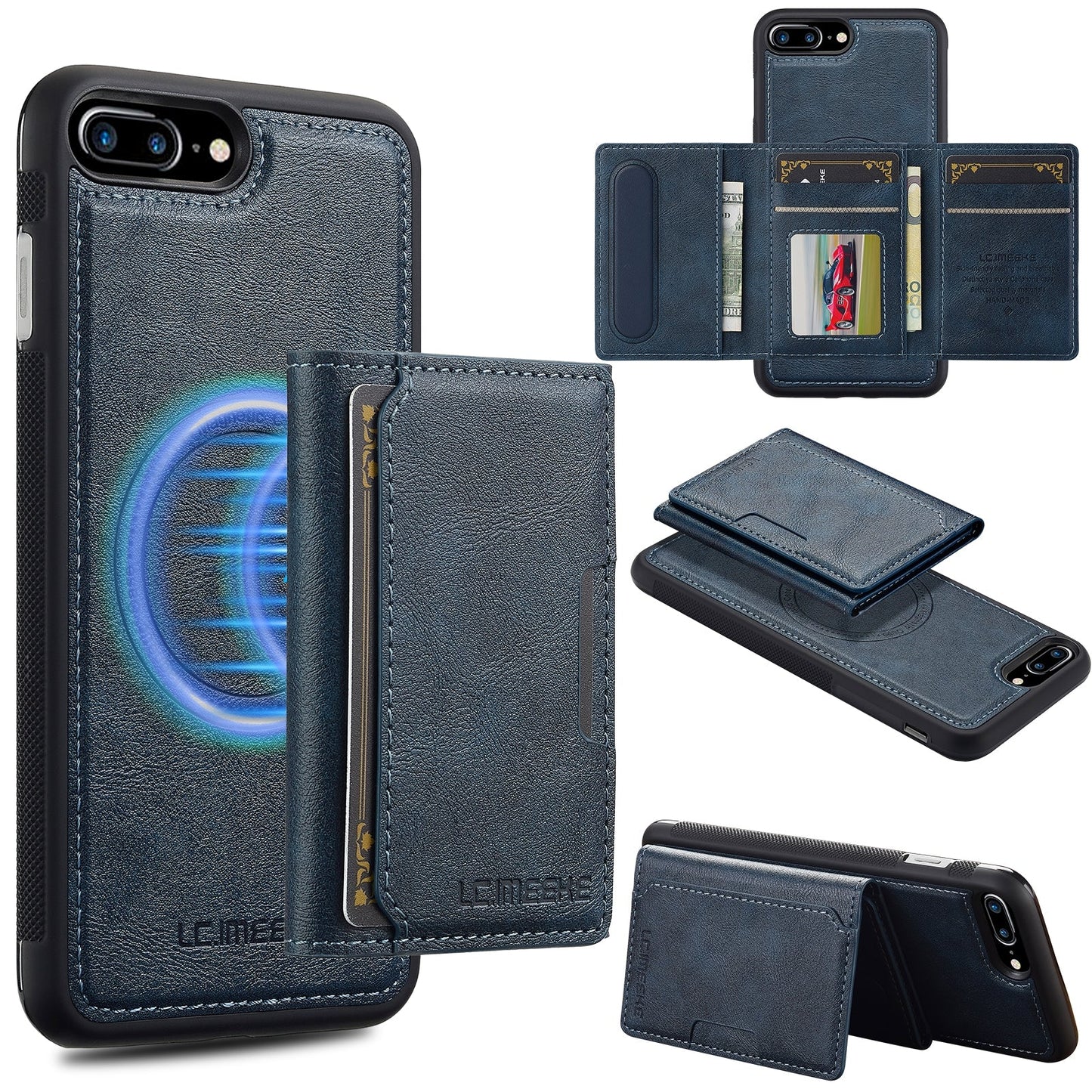For iPhone 16e LC.IMEEKE L5 Series Detachable RFID Card Bag Magsafe Phone Case(Blue)