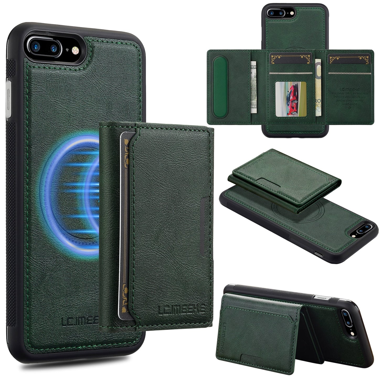 For iPhone 16e LC.IMEEKE L5 Series Detachable RFID Card Bag Magsafe Phone Case(Green)