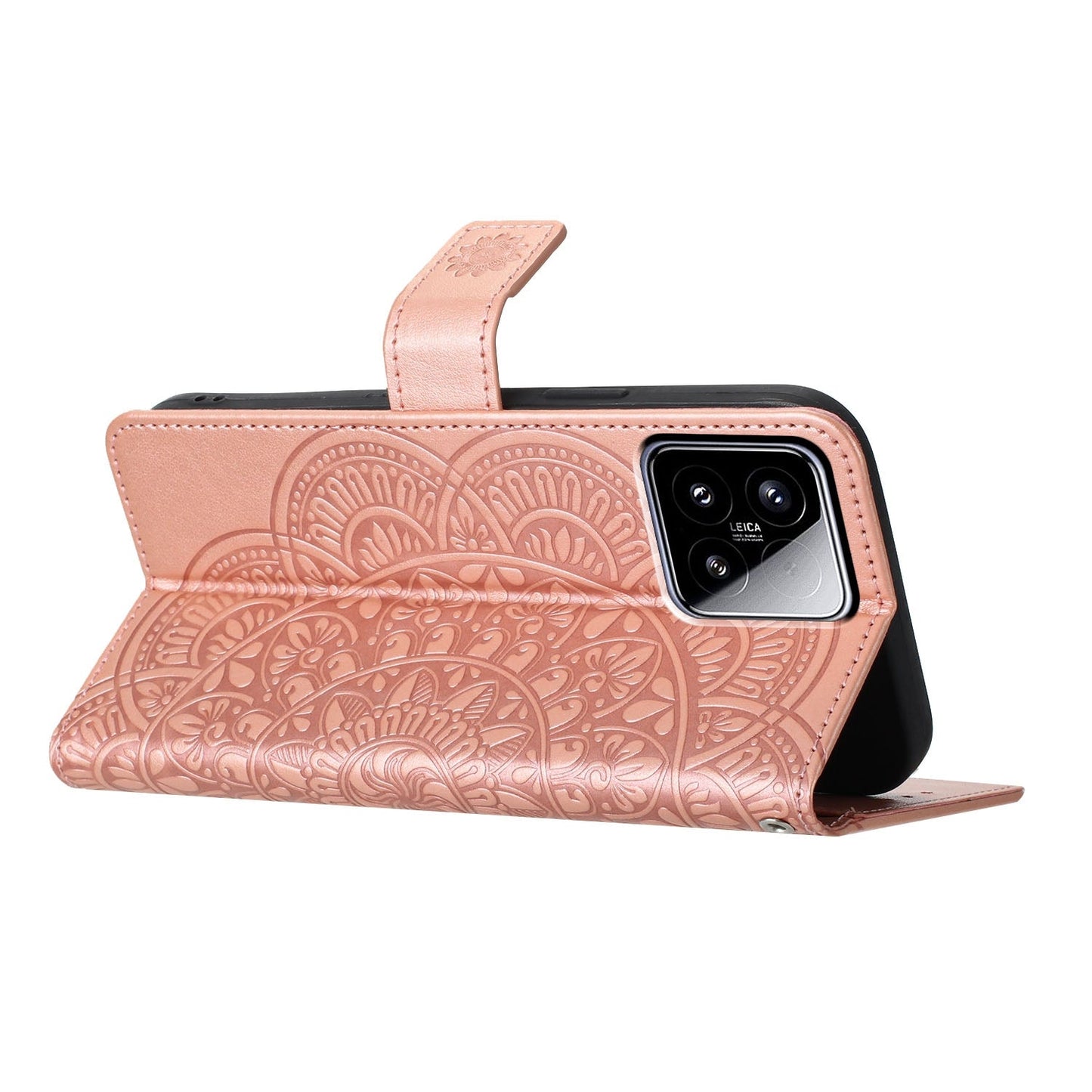 For Xiaomi 15 Flower Embossed Leather Phone Case(Rose Gold)