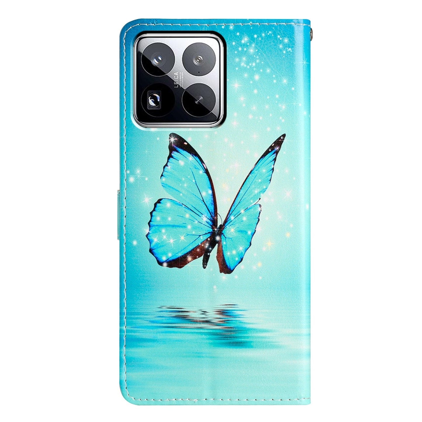 For Xiaomi 15 Pro Colored Drawing Leather Phone Case(Blue Butterfly)