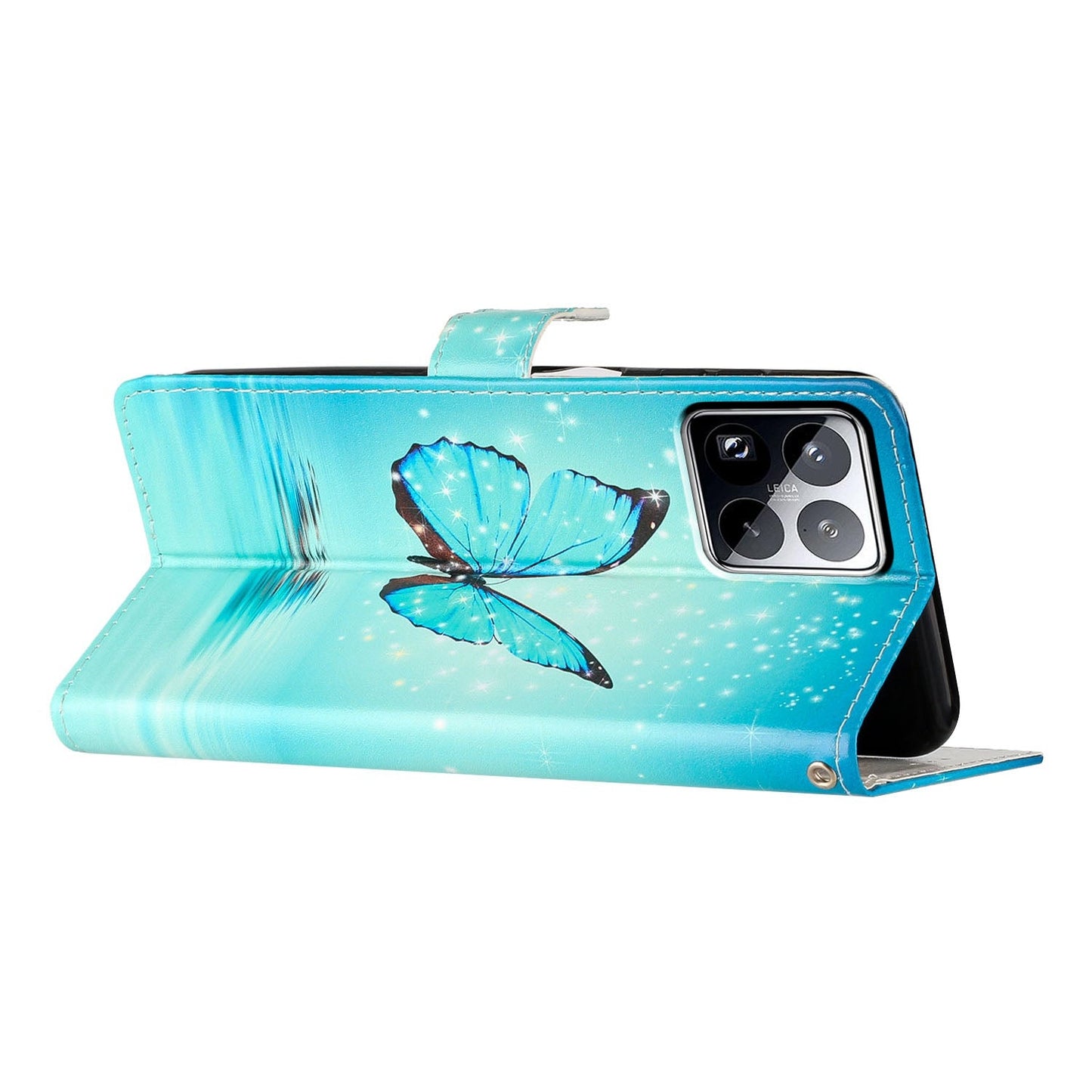 For Xiaomi 15 Pro Colored Drawing Leather Phone Case(Blue Butterfly)