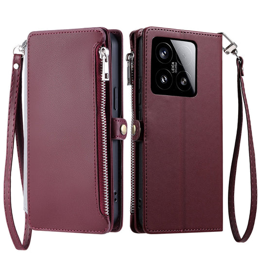For Xiaomi 15 Leather Stitching Multi-card Slot Zipper Phone Case(Wine Red)