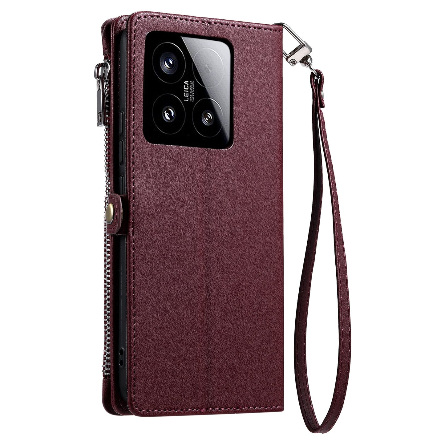 For Xiaomi 15 Leather Stitching Multi-card Slot Zipper Phone Case(Wine Red)