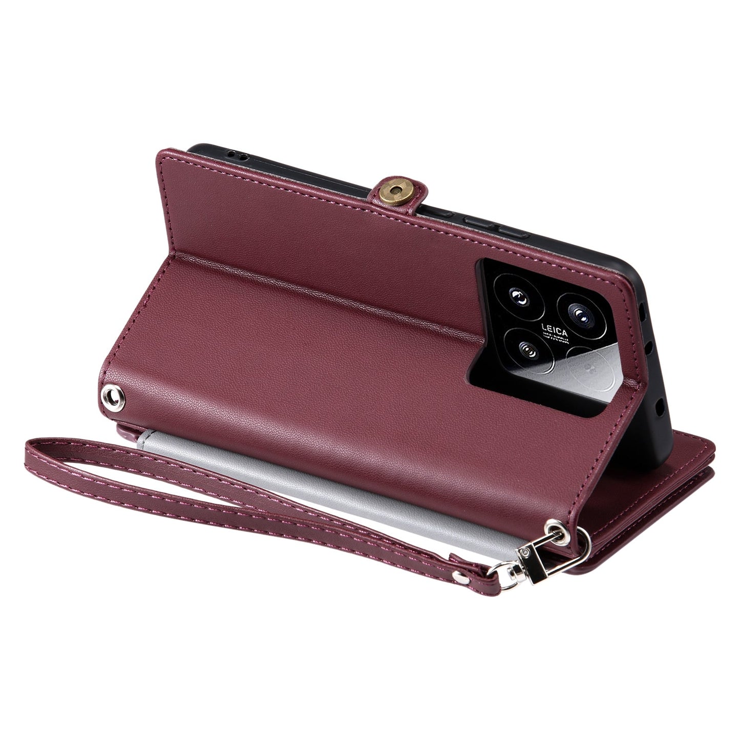 For Xiaomi 15 Leather Stitching Multi-card Slot Zipper Phone Case(Wine Red)