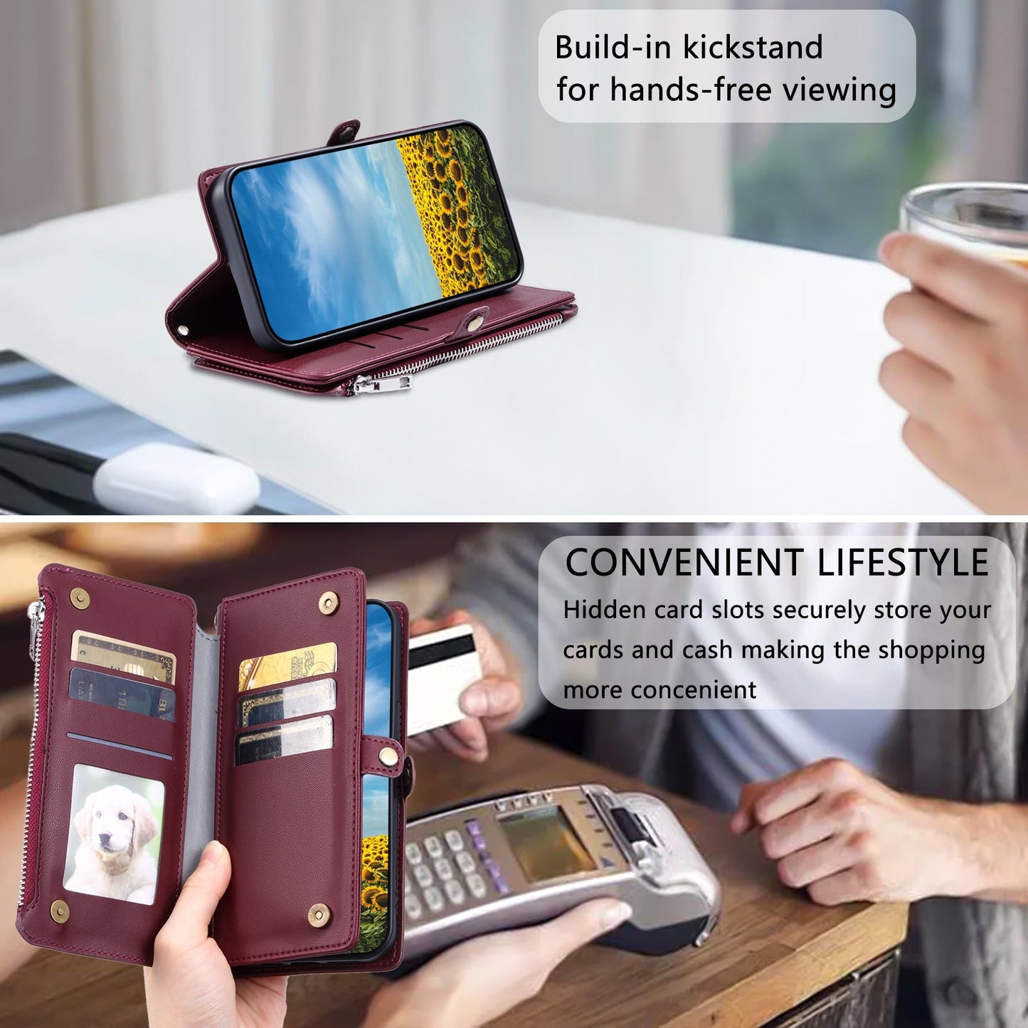 For Xiaomi 15 Leather Stitching Multi-card Slot Zipper Phone Case(Wine Red)