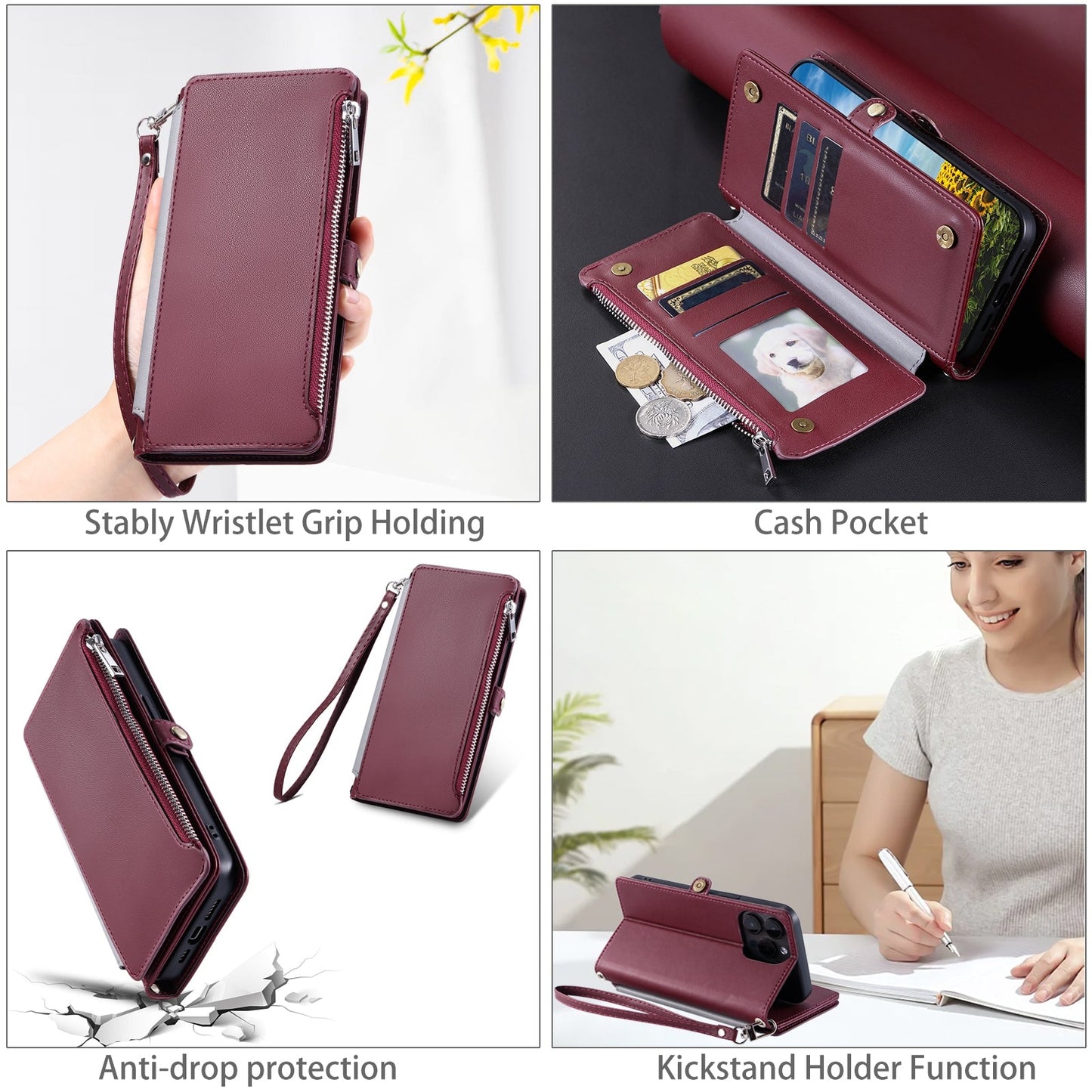 For Xiaomi 15 Leather Stitching Multi-card Slot Zipper Phone Case(Wine Red)