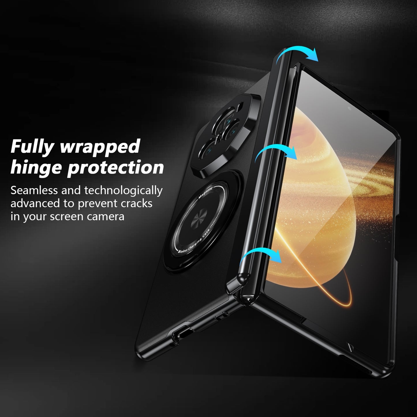 For Honor Magic V3 Gold Medal Rotating Folding Series Ring Holder Phone Case(Black)