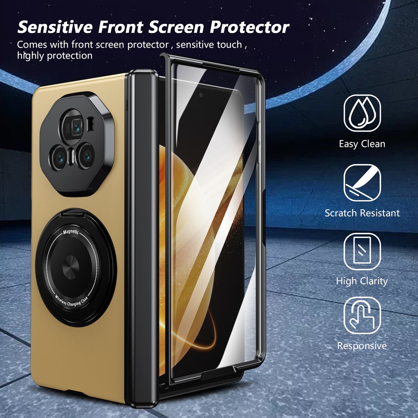 For Honor Magic V3 Gold Medal Rotating Folding Series Ring Holder Phone Case(Gold)