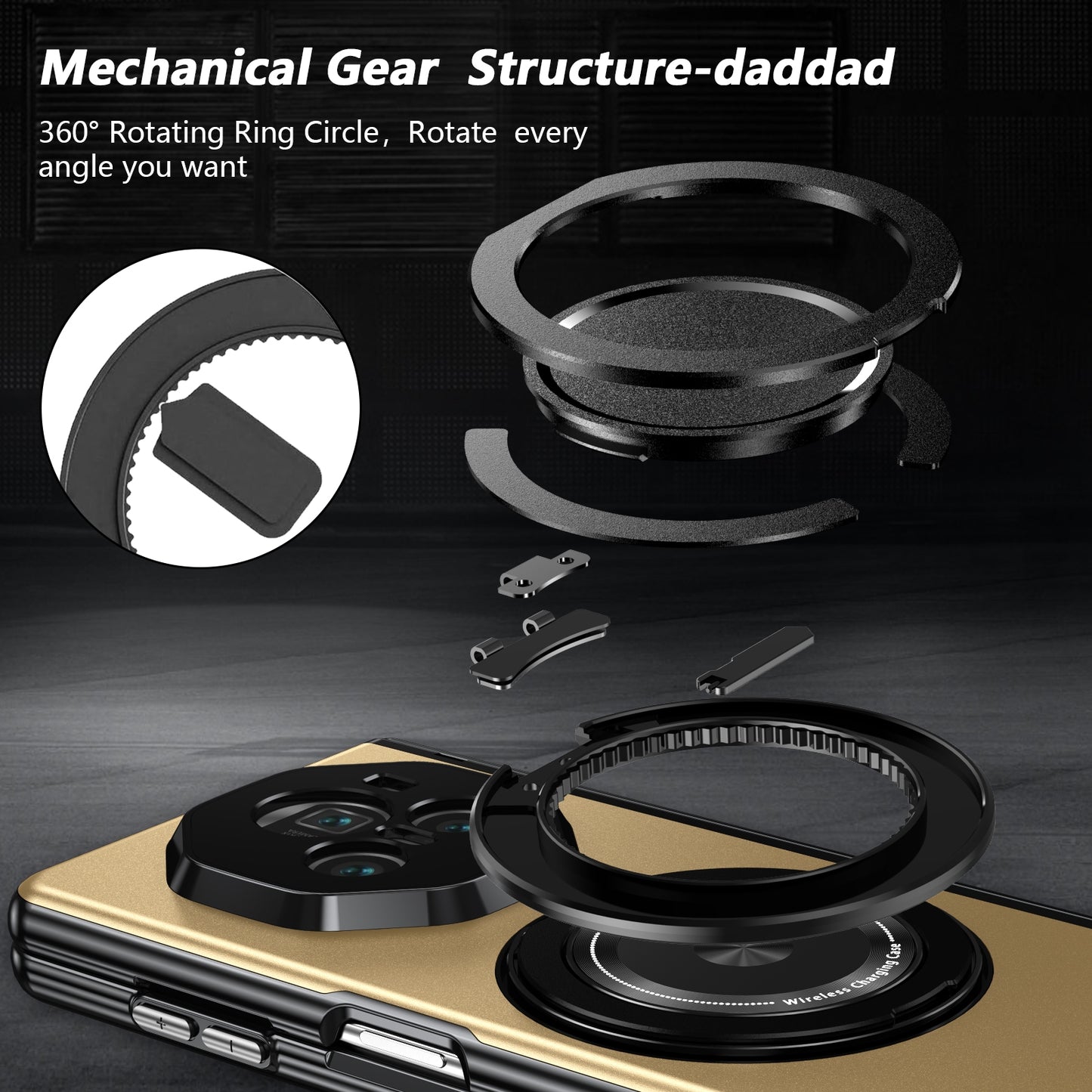 For Honor Magic V3 Gold Medal Rotating Folding Series Ring Holder Phone Case(Gold)