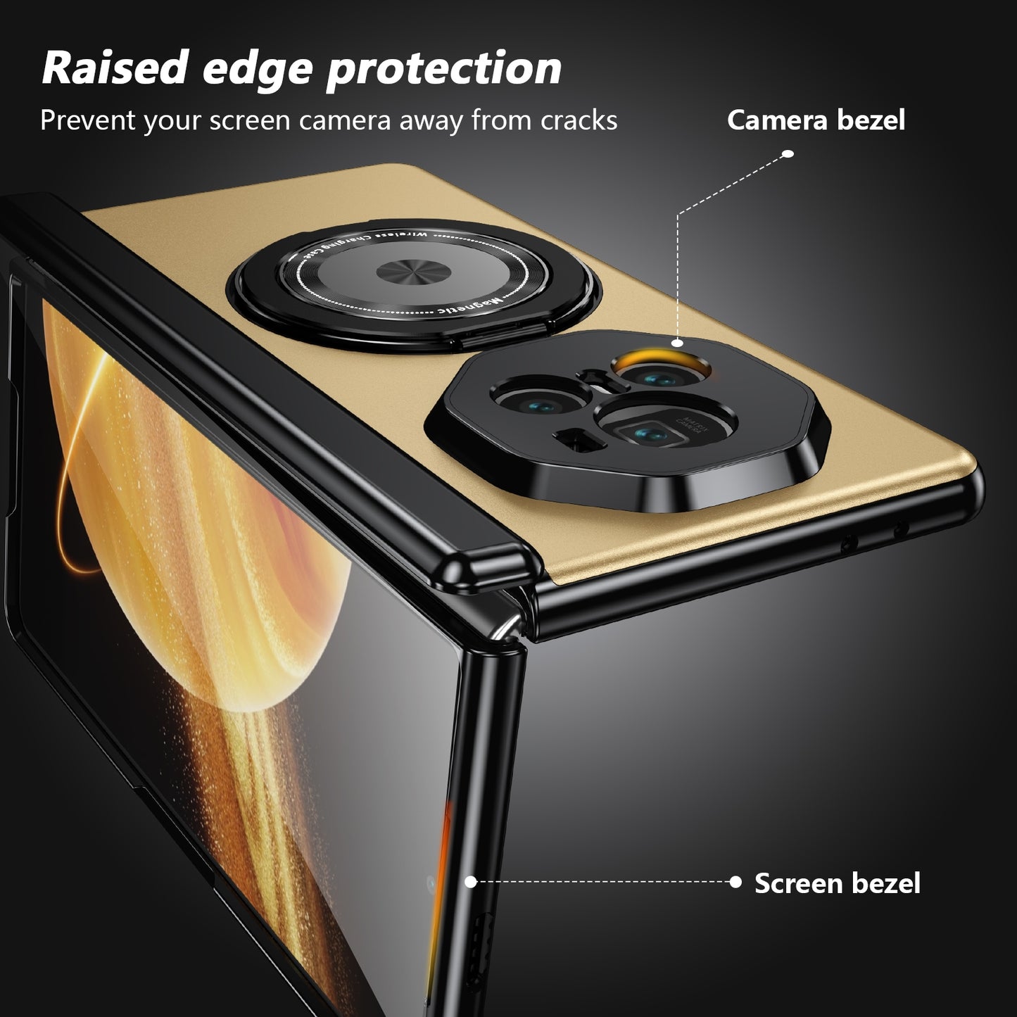 For Honor Magic V3 Gold Medal Rotating Folding Series Ring Holder Phone Case(Gold)