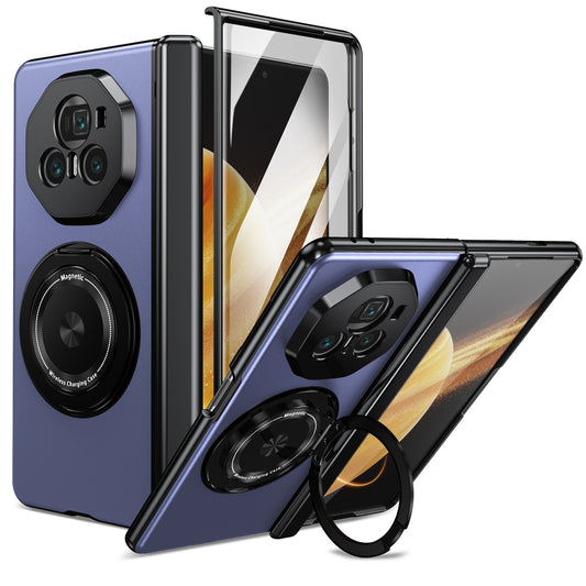 For Honor Magic V3 Gold Medal Rotating Folding Series Ring Holder Phone Case(Blue)