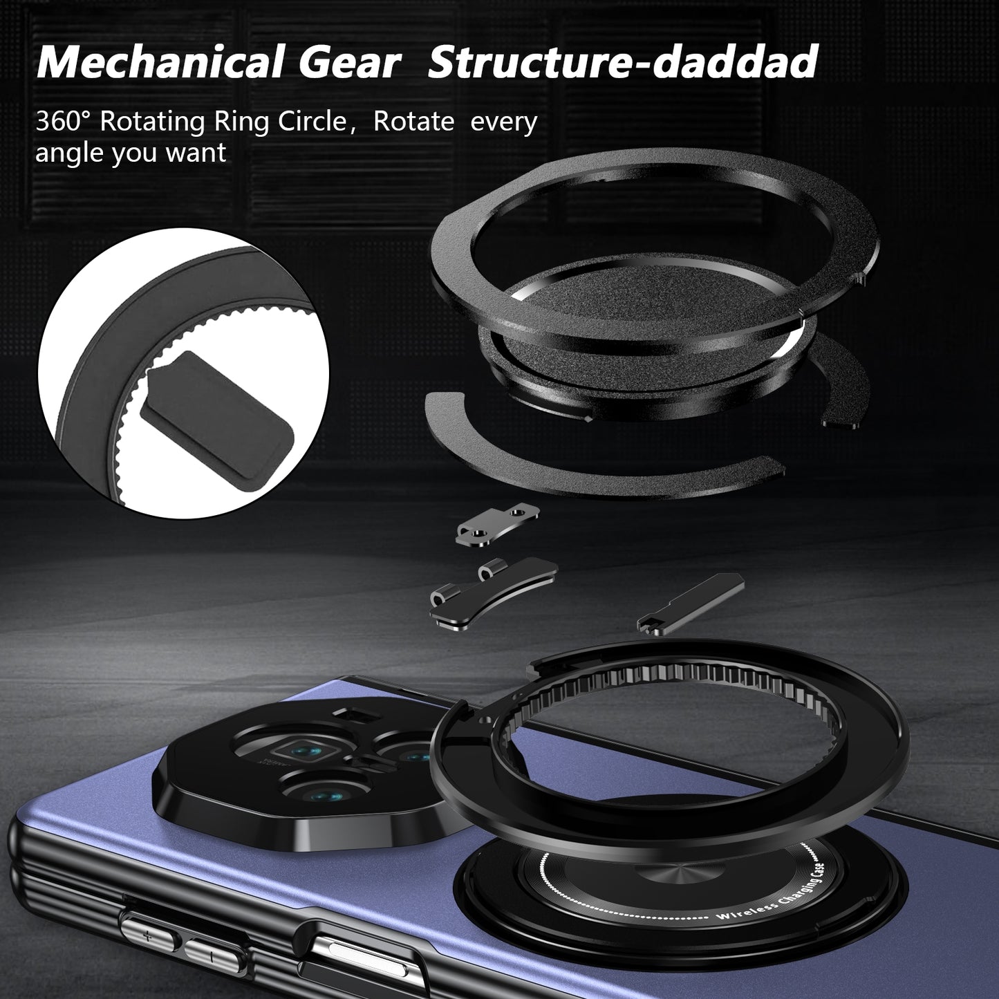 For Honor Magic V3 Gold Medal Rotating Folding Series Ring Holder Phone Case(Blue)