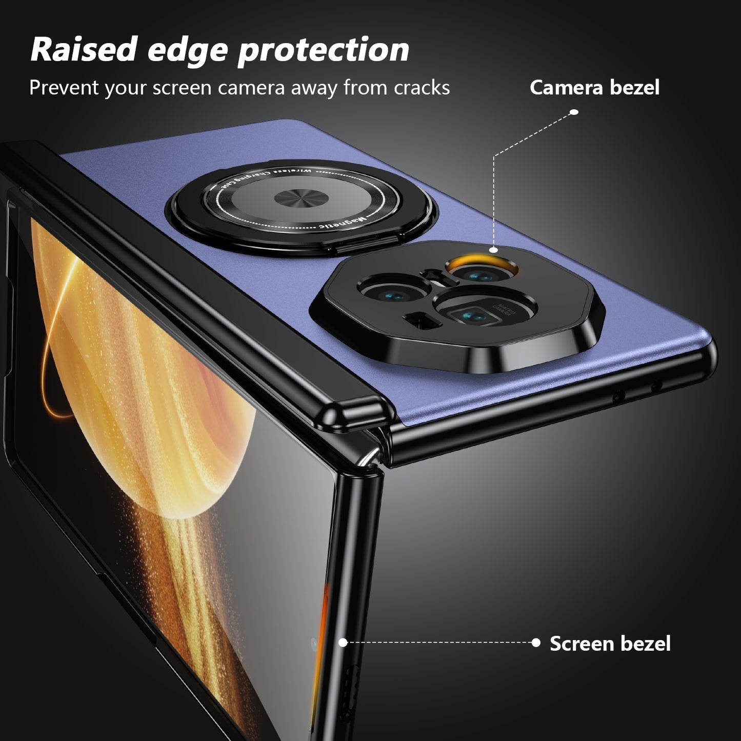 For Honor Magic V3 Gold Medal Rotating Folding Series Ring Holder Phone Case(Blue)