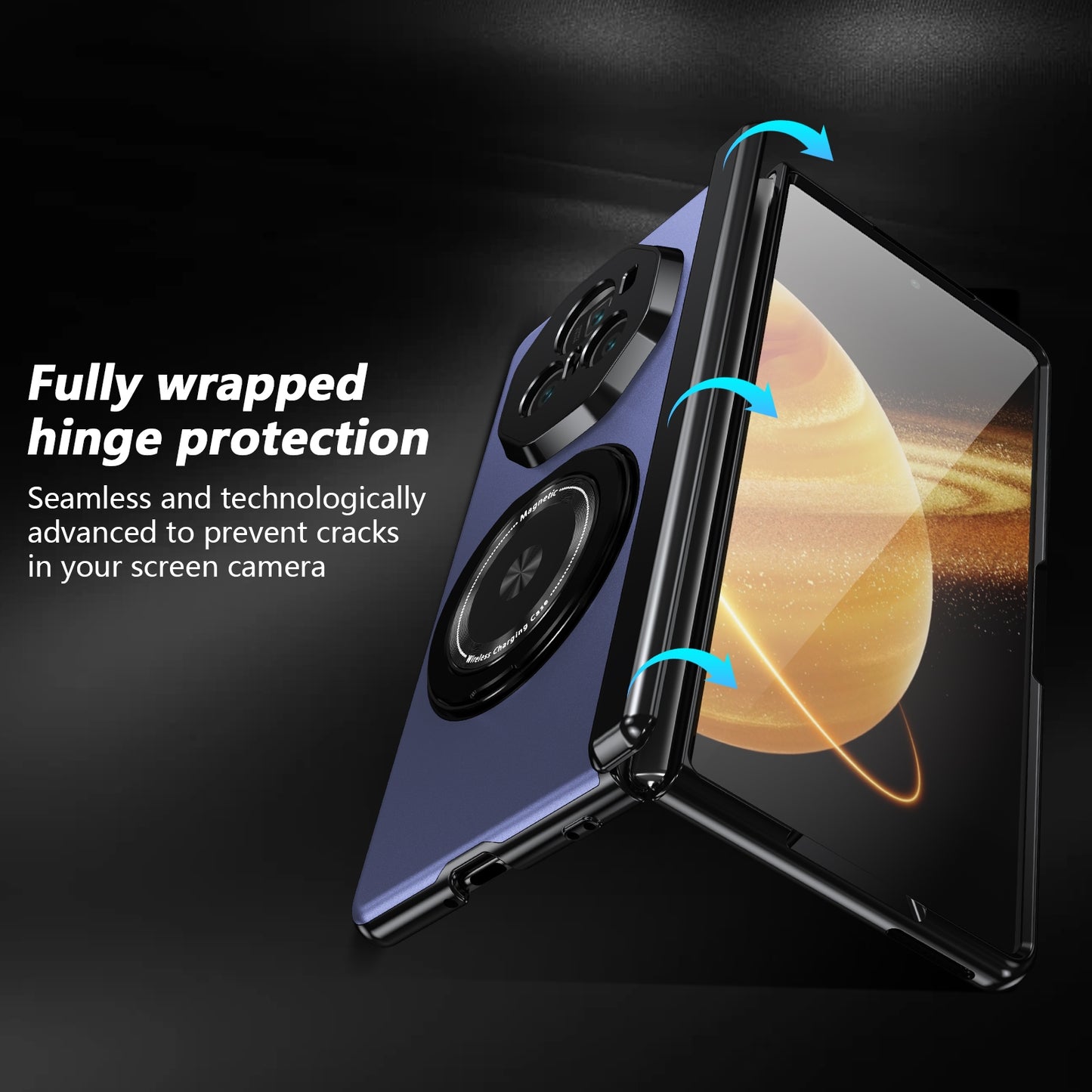 For Honor Magic V3 Gold Medal Rotating Folding Series Ring Holder Phone Case(Blue)