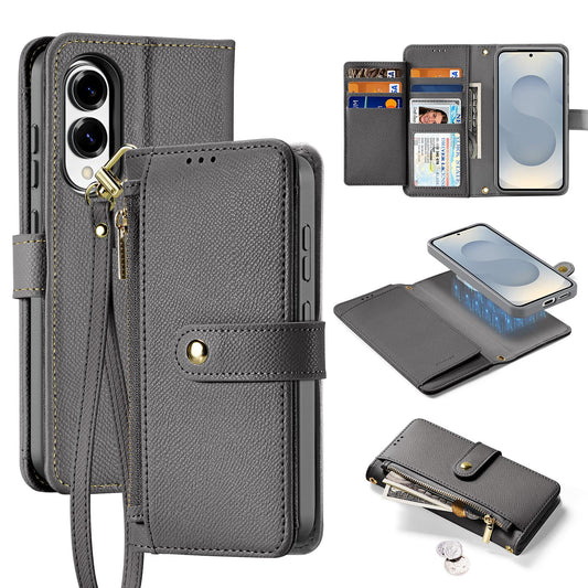 For Samsung Galaxy S25 Edge 5G DUX DUCIS Lawa Series 2 in 1 Wallet Zipper Detachable MagSafe Phone Case with Lanyard(Grey)