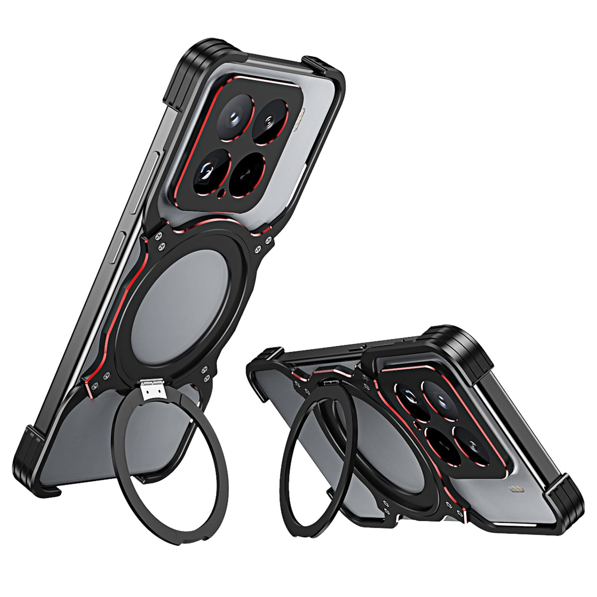 For Xiaomi 15 Mechanical Arm Borderless MagSafe Holder Metal Phone Case(Black Red)