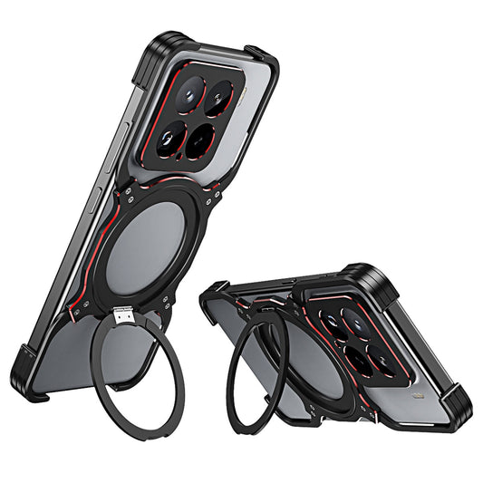 For Xiaomi 15 Mechanical Arm Borderless MagSafe Holder Metal Phone Case(Black Red)