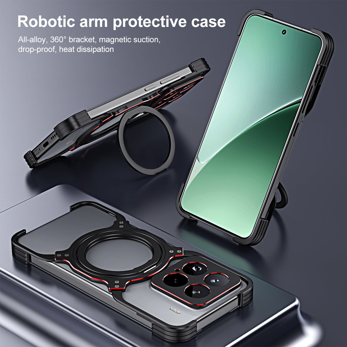 For Xiaomi 15 Mechanical Arm Borderless MagSafe Holder Metal Phone Case(Black Red)