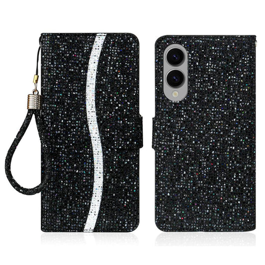 For Samsung Galaxy S25 Edge 5G Glitter Powder Filp Leather Phone Case(Black)