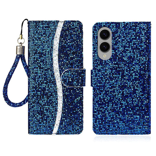 For Samsung Galaxy S25 Edge 5G Glitter Powder Filp Leather Phone Case(Blue)