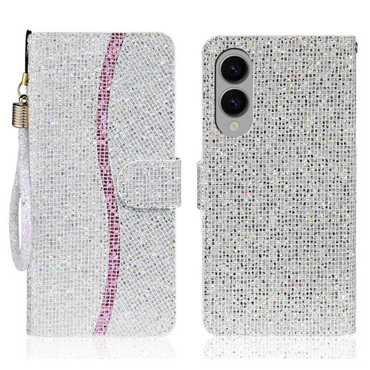 For Samsung Galaxy S25 Edge 5G Glitter Powder Filp Leather Phone Case(Silver)