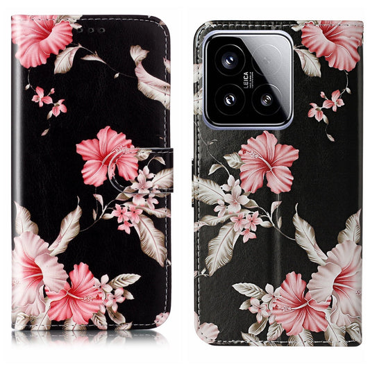 For Xiaomi 15 Colored Drawing Marble Pattern Leather Phone Case(Azalea)
