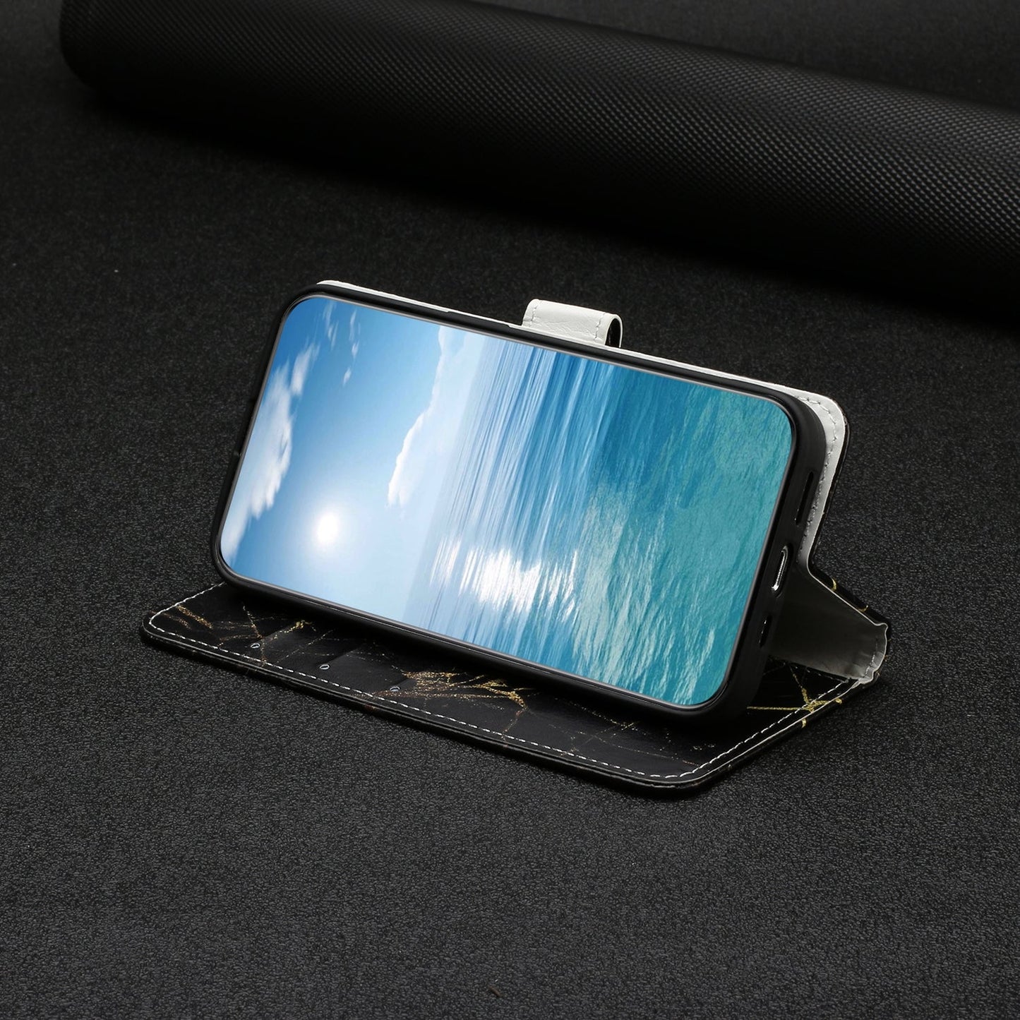 For Xiaomi 15 Pro Colored Drawing Marble Pattern Leather Phone Case(Black Gold Marble)