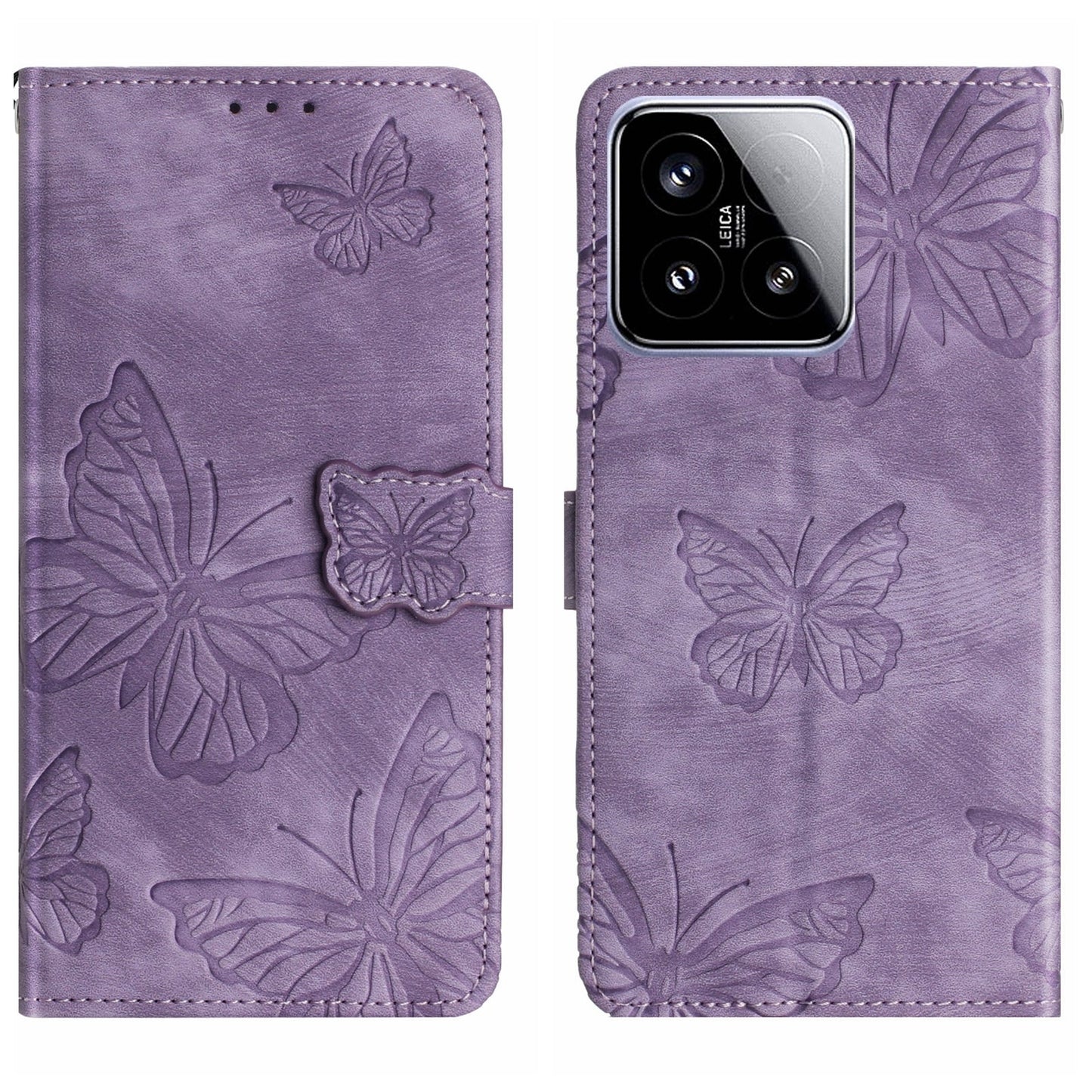 For Xiaomi 15 Skin-feel Embossed Butterfly Leather Phone Case(Purple)