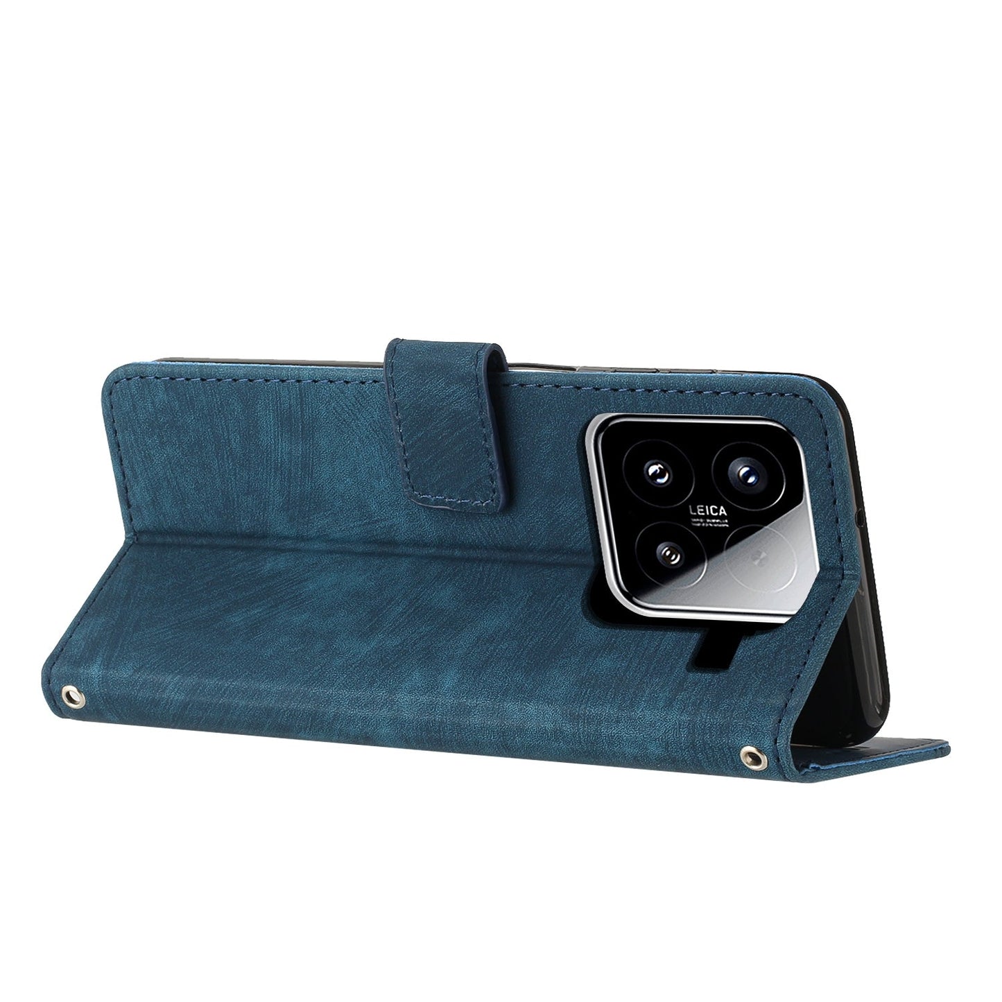 For Xiaomi 15 Skin Feel Stripe Pattern Leather Phone Case with Lanyard(Blue)