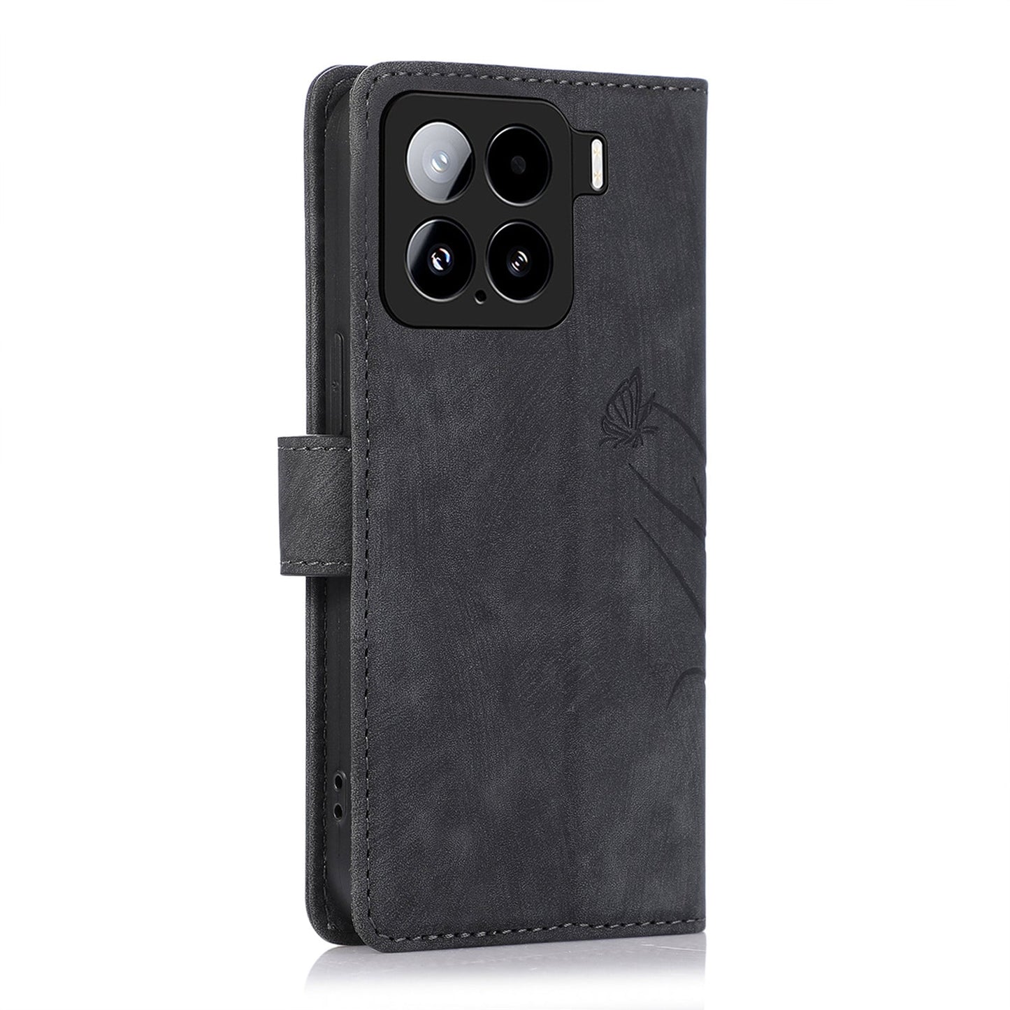 For Xiaomi 15 Pro Orchid Butterfly Embossed Leather Phone Case(Black)