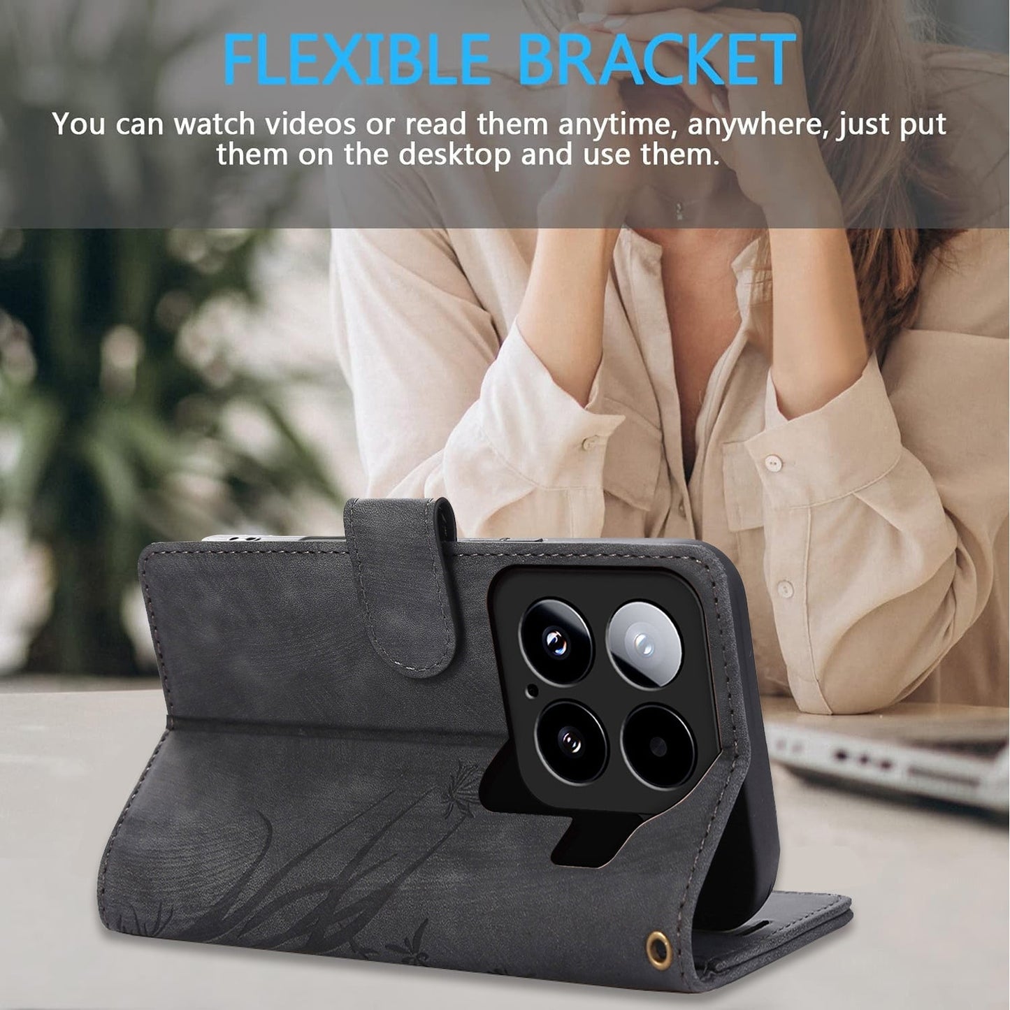 For Xiaomi 15 Pro Orchid Butterfly Embossed Leather Phone Case(Black)