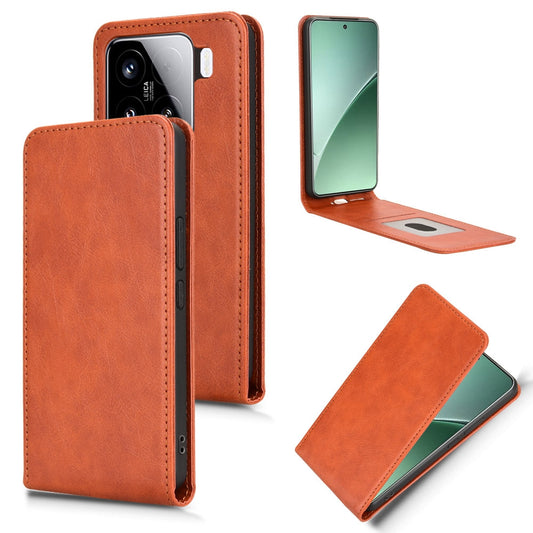 For Xiaomi 15 Magnetic Vertical Flip Leather Phone Case(Brown)