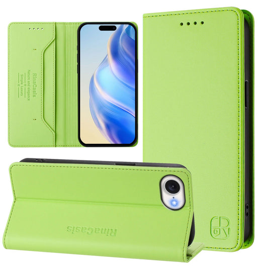 For iPhone 16e RC01 Dual-Folded Magnetic Suction RFID Leather Phone Case(Grass Green)