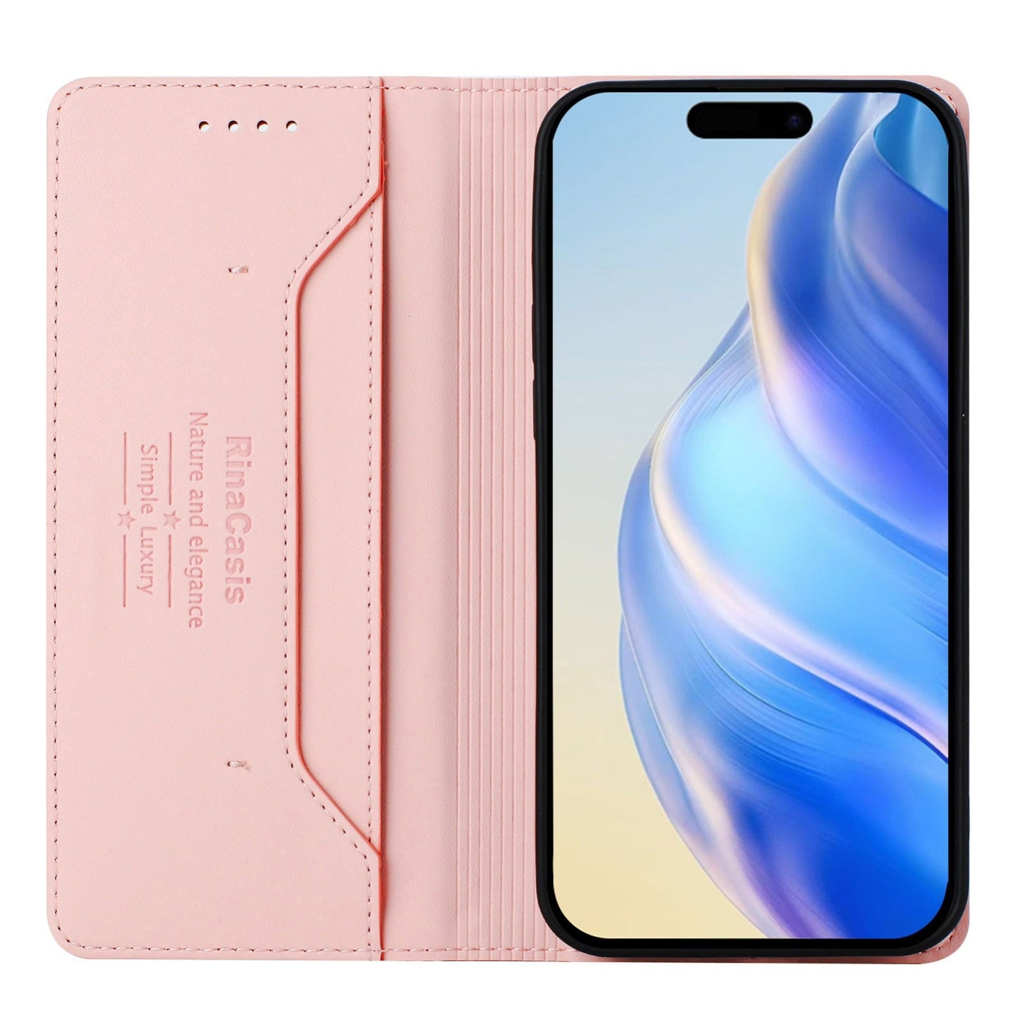 For iPhone 16e RC01 Dual-Folded Magnetic Suction RFID Leather Phone Case(Pink)