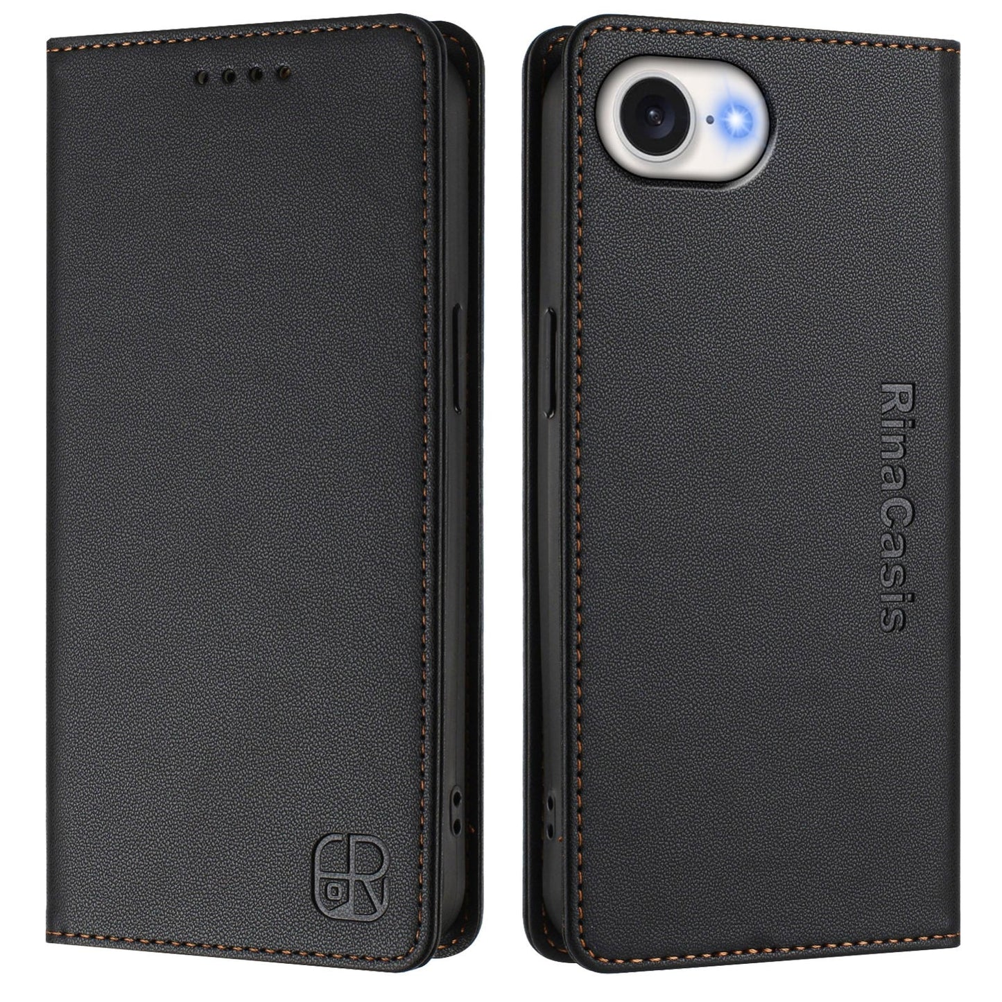 For iPhone 16e RC01 Dual-Folded Magnetic Suction RFID Leather Phone Case(Black)