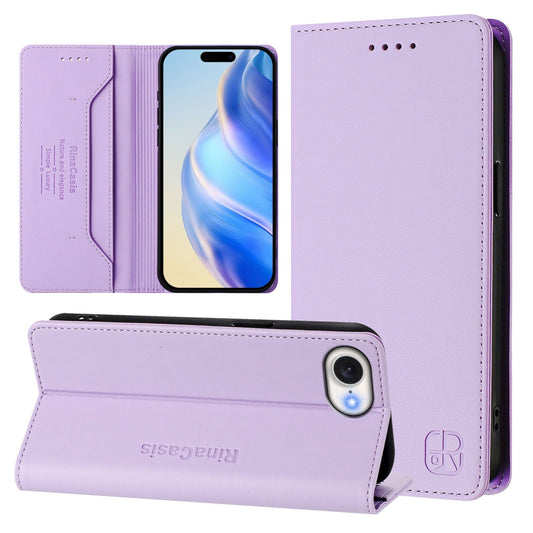 For iPhone 16e RC01 Dual-Folded Magnetic Suction RFID Leather Phone Case(Light Purple)
