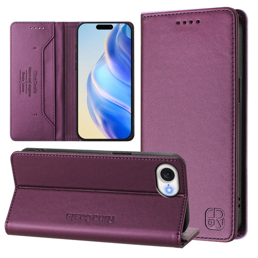 For iPhone 16e RC01 Dual-Folded Magnetic Suction RFID Leather Phone Case(Violet)
