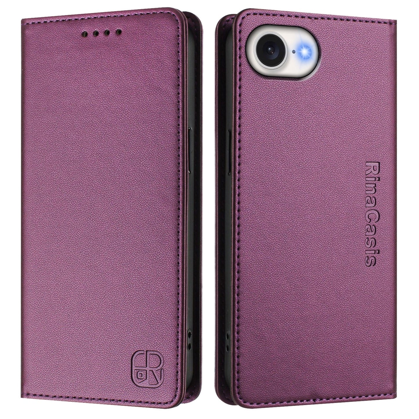 For iPhone 16e RC01 Dual-Folded Magnetic Suction RFID Leather Phone Case(Violet)