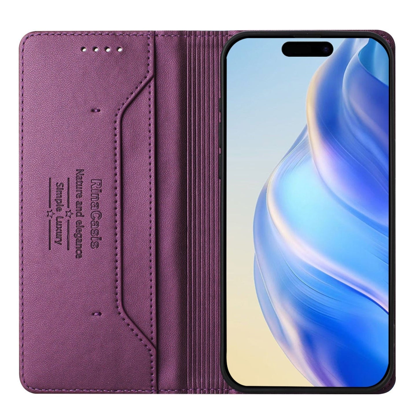 For iPhone 16e RC01 Dual-Folded Magnetic Suction RFID Leather Phone Case(Violet)