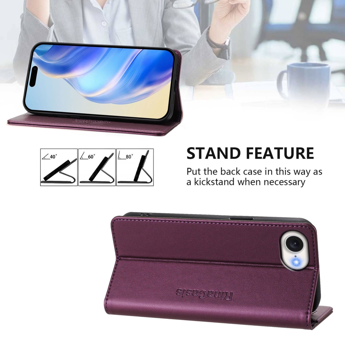 For iPhone 16e RC01 Dual-Folded Magnetic Suction RFID Leather Phone Case(Violet)