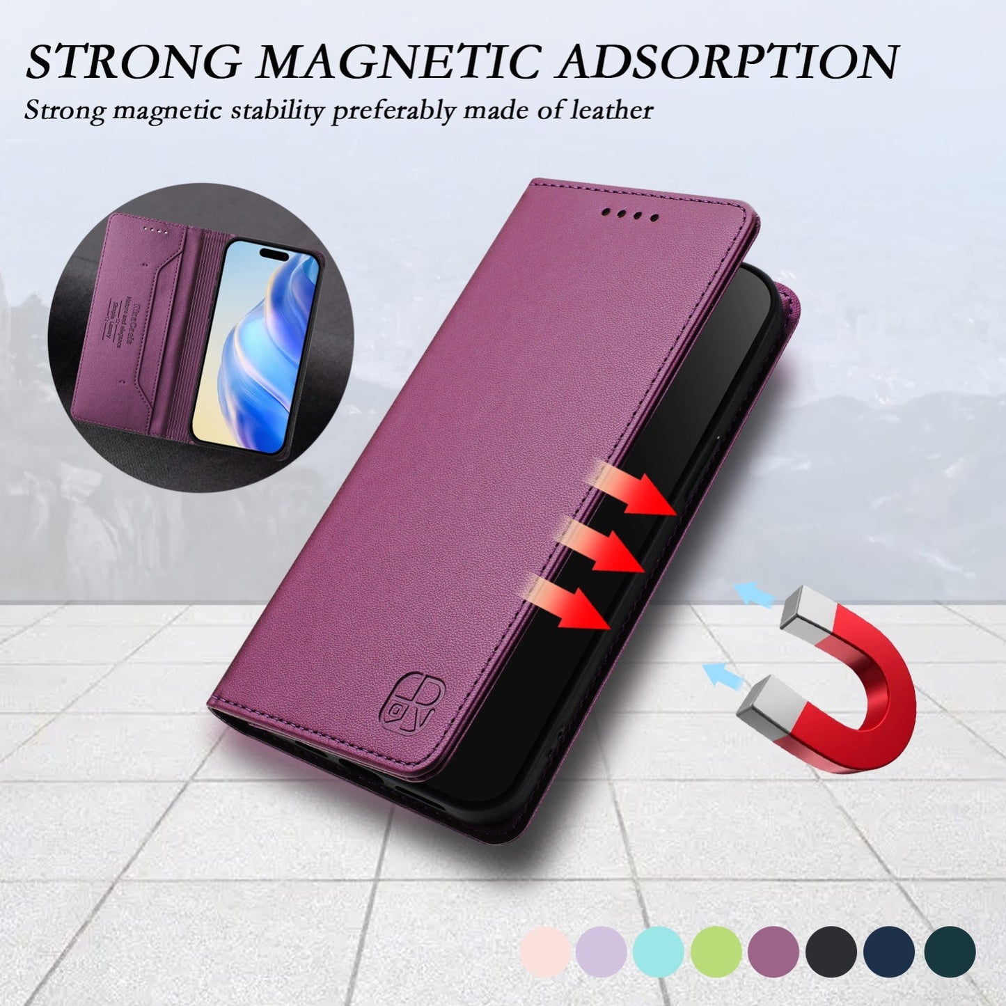 For iPhone 16e RC01 Dual-Folded Magnetic Suction RFID Leather Phone Case(Violet)