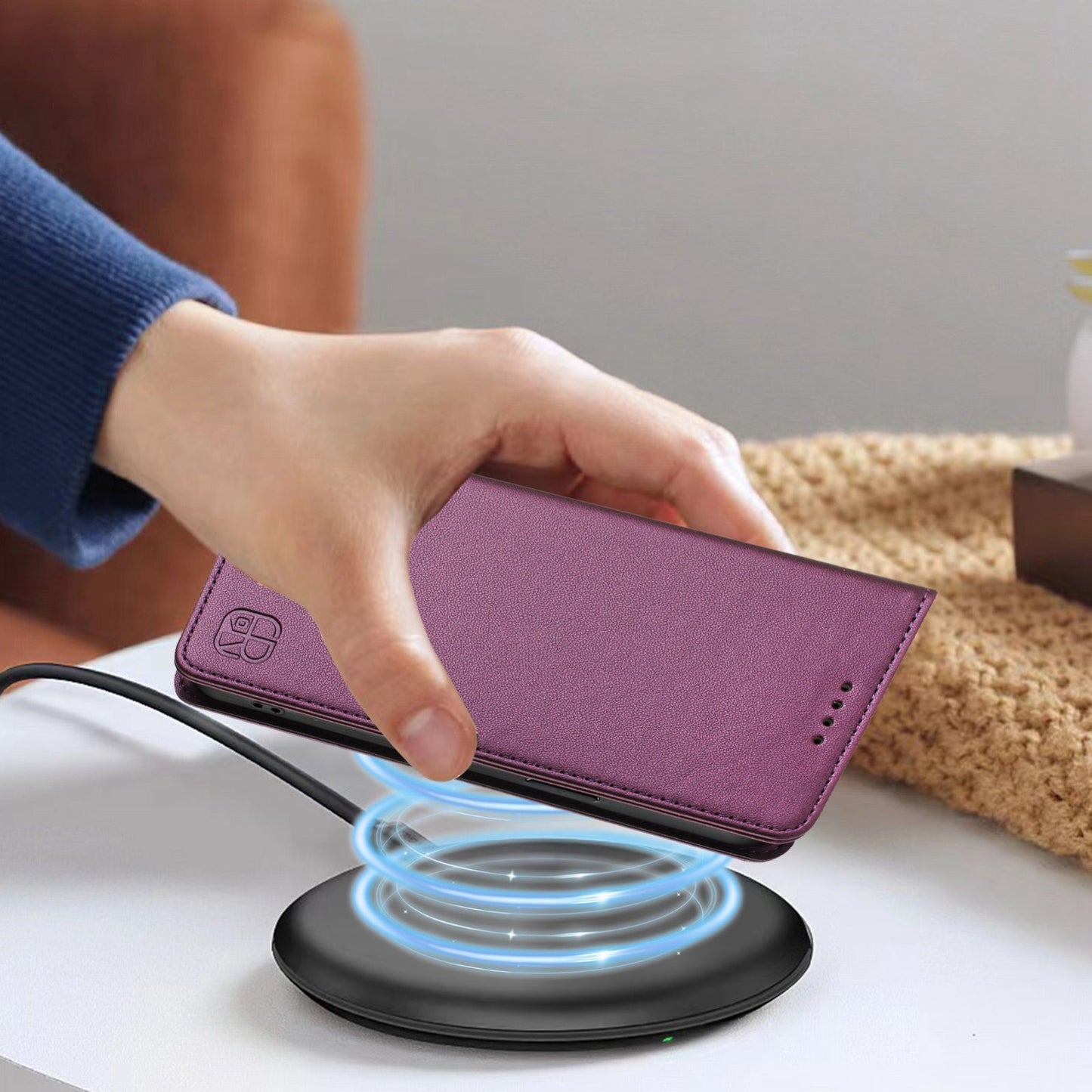 For iPhone 16e RC01 Dual-Folded Magnetic Suction RFID Leather Phone Case(Violet)
