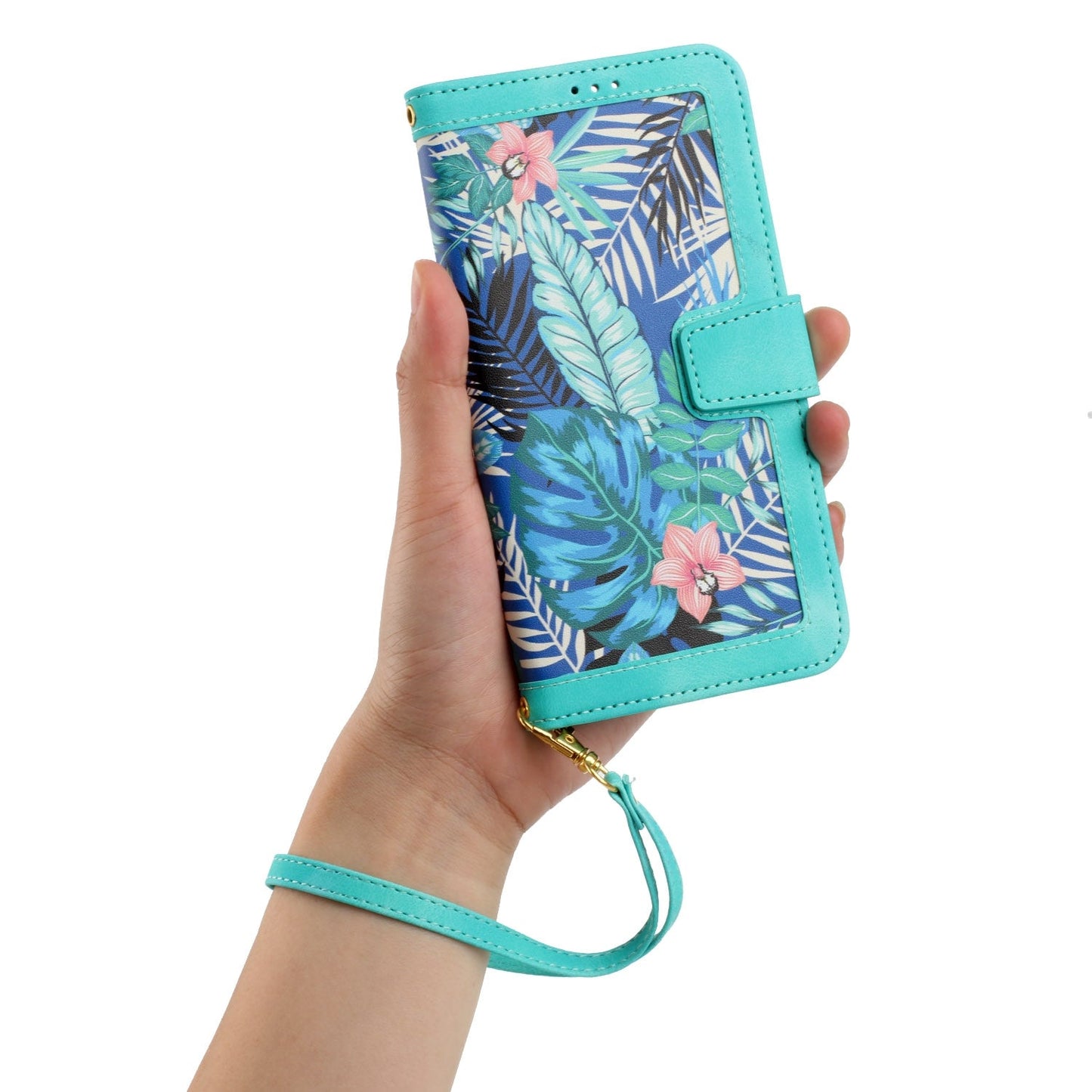 For iPhone 16e Floral Pattern Leather Phone Case with Lanyard(Green)