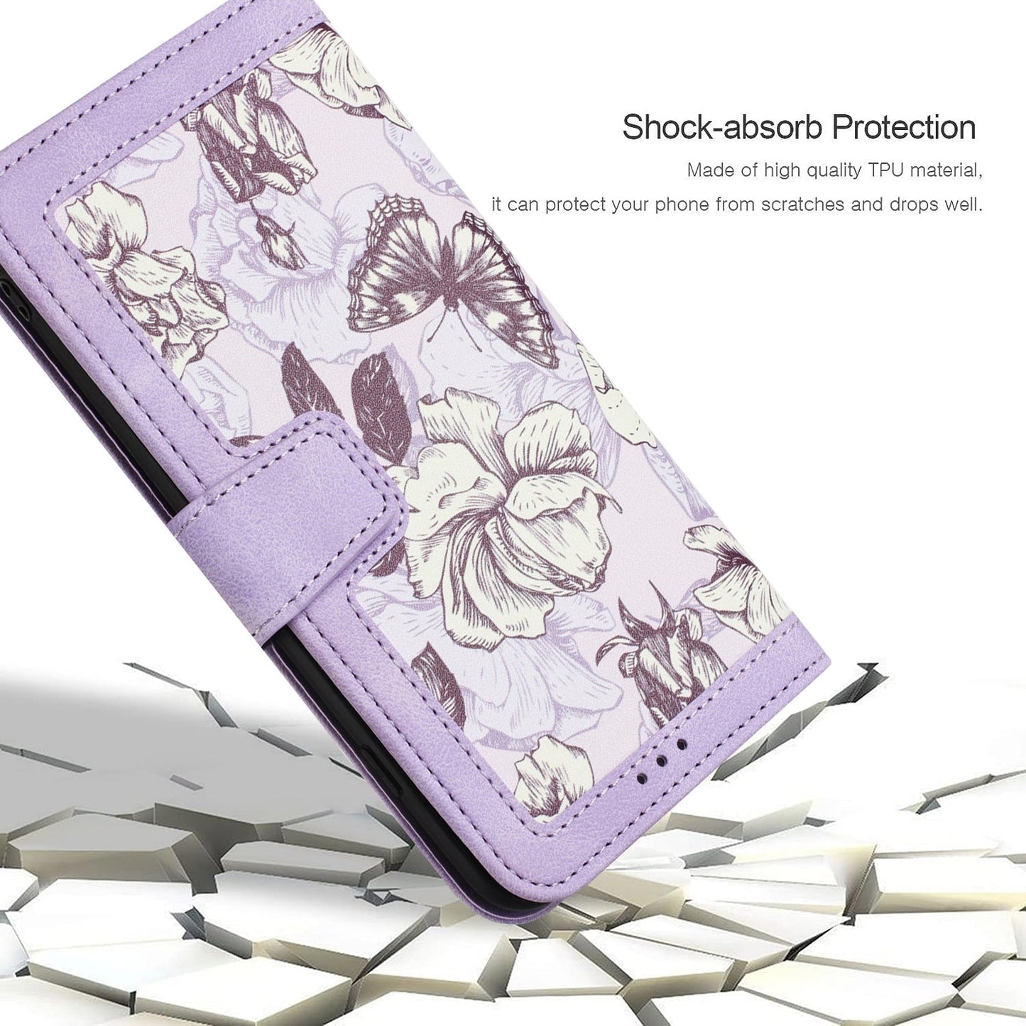 For iPhone 16e Floral Pattern Leather Phone Case with Lanyard(Light Purple)