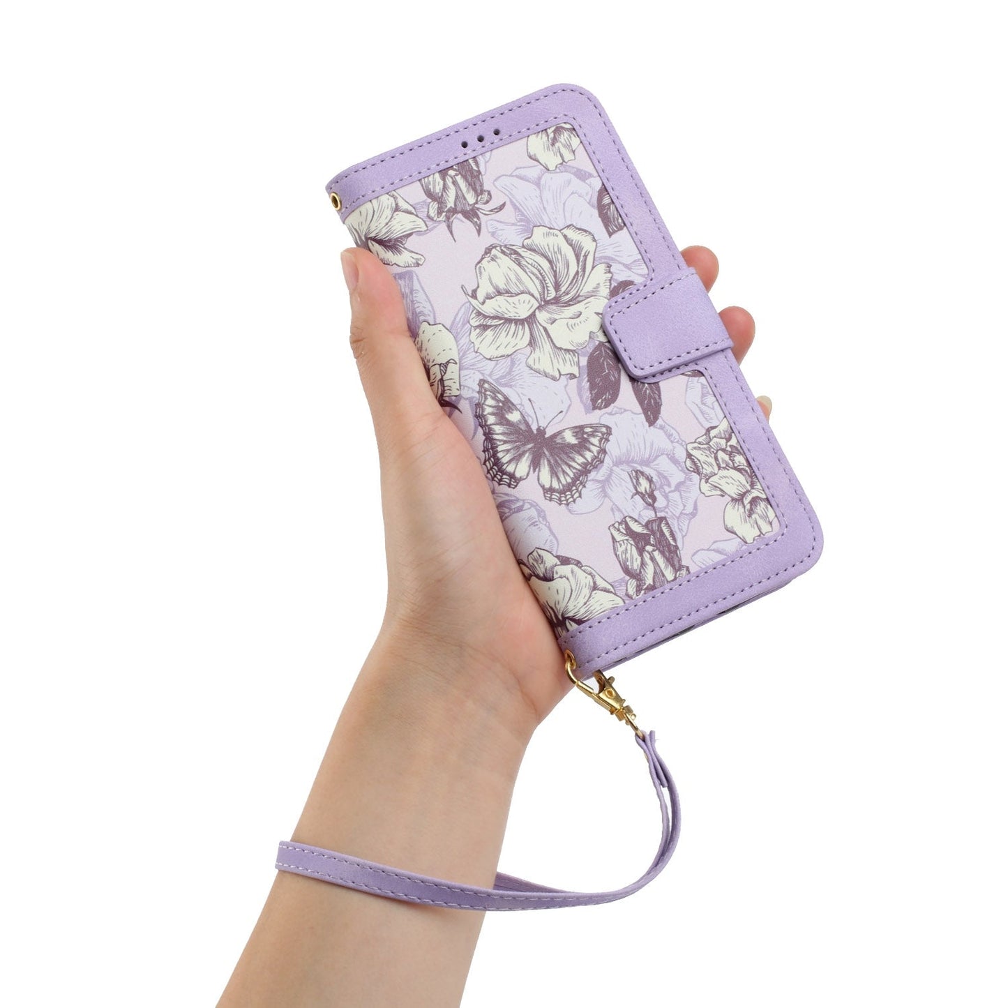 For iPhone 16e Floral Pattern Leather Phone Case with Lanyard(Light Purple)