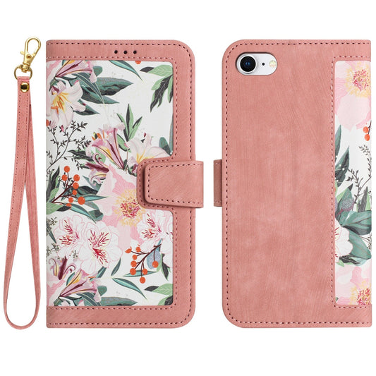 For iPhone 16e Floral Pattern Leather Phone Case with Lanyard(Pink)
