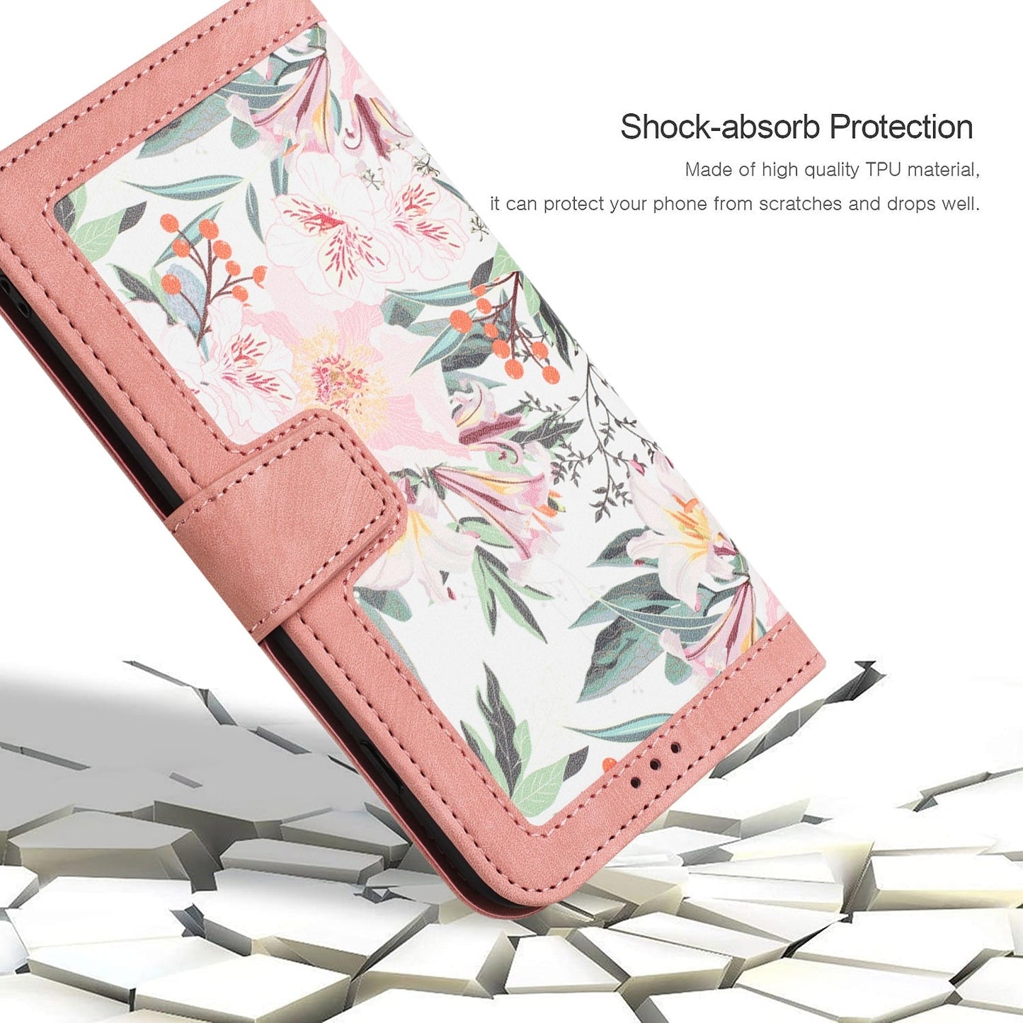 For iPhone 16e Floral Pattern Leather Phone Case with Lanyard(Pink)