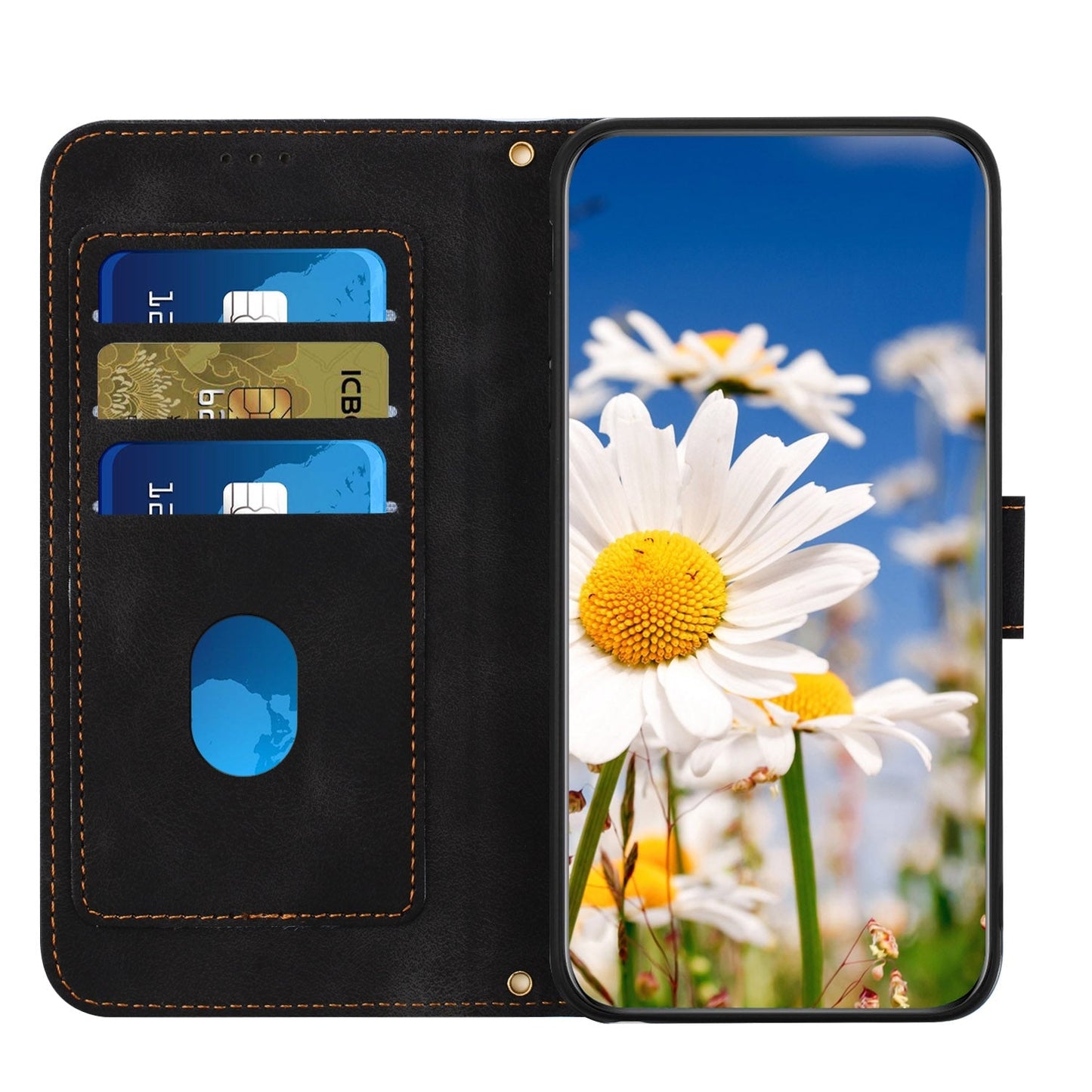 For iPhone 16e Floral Pattern Leather Phone Case with Lanyard(Black)