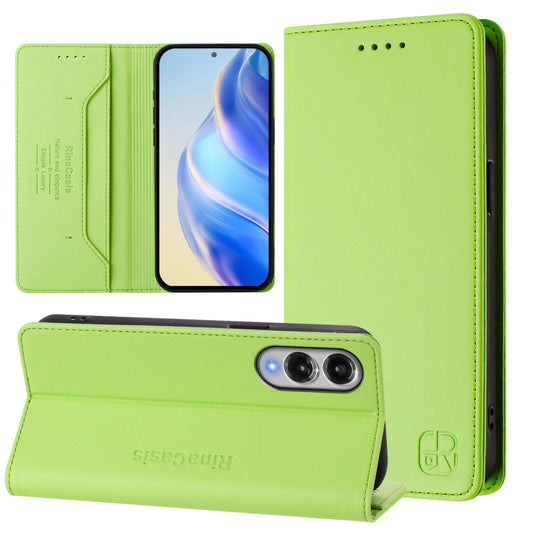 For Samsung Galaxy S25 Edge 5G RC01 Dual-Folded Magnetic Suction RFID Leather Phone Case(Grass Green)